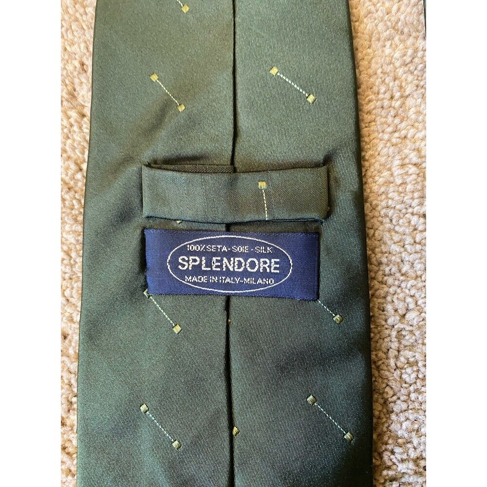 Splendore Milano Vintage 100% Silk Tie Made in Italy Green Retro Geometric Print
